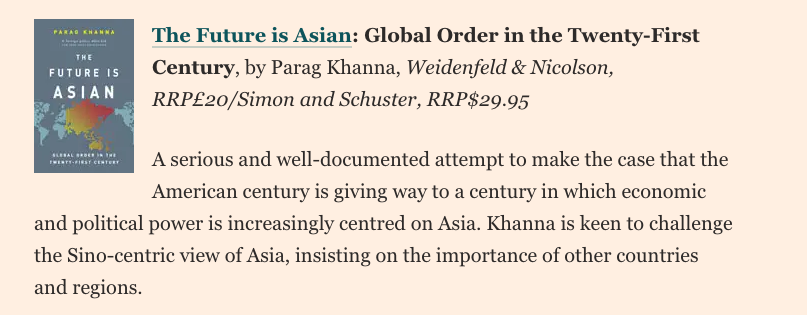 “The Future is Asian” on the Financial Times Summer Reading List